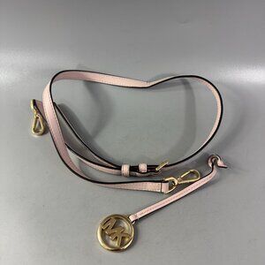 Michael Kors Cream Leather Adjustable Strap with A Gold MK Hanging Charm